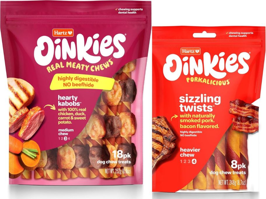 two bags of oinkies dog treats 