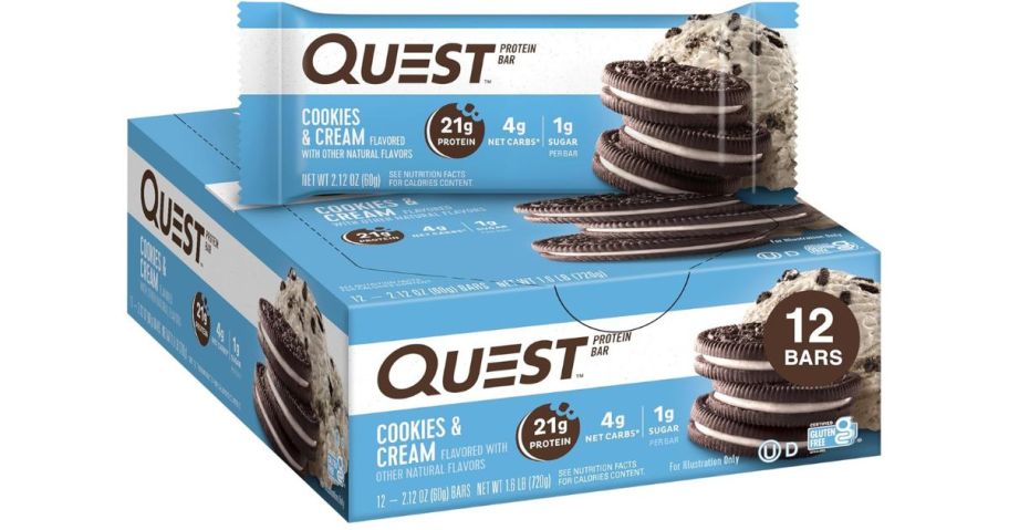 Quest Nutrition Cookies & Cream Protein Bars 12-Count Box