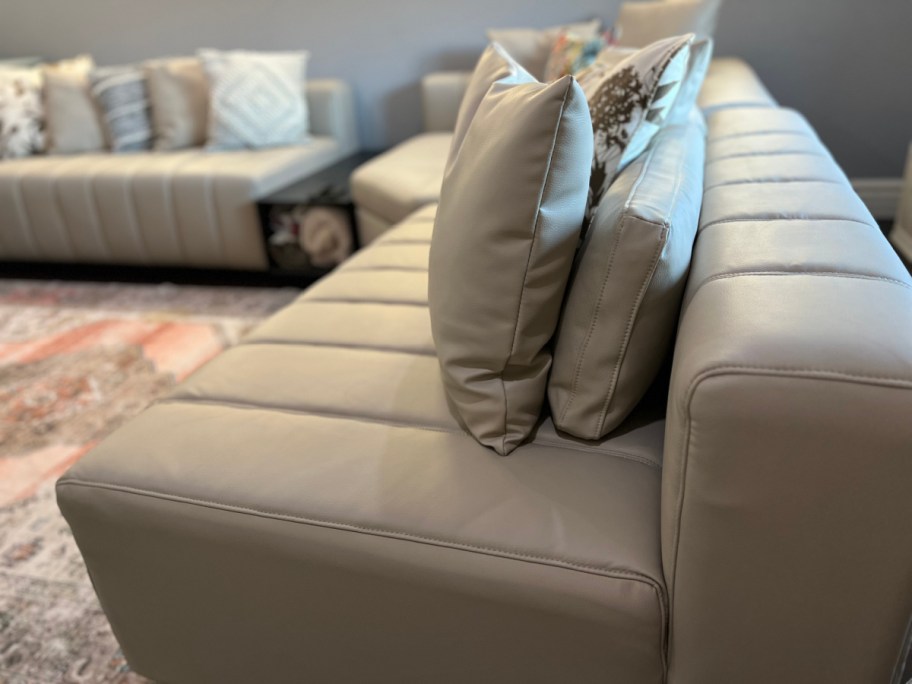 white leather sectional from side view