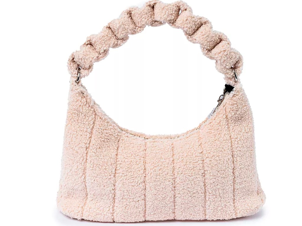 beige fluff shoulder bag stock image