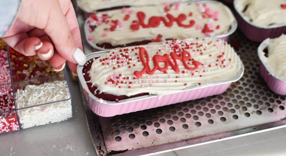 small tin cake with love topper