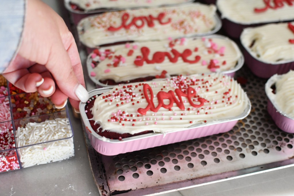 small tin cake with love topper