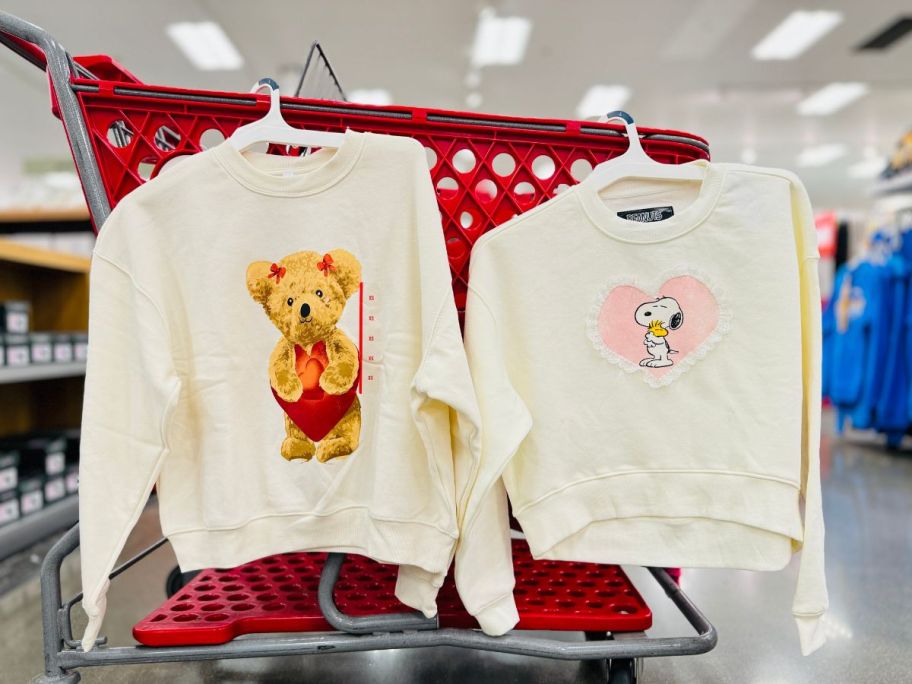 target women's valentine's day shirts hanging on cart