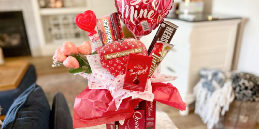 Make This Cute Valentines Candy Bouquet Gift Using Dollar Tree Supplies!