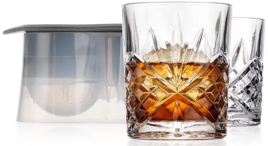 whiskey chiller set of 2 glasses and ice ball molds