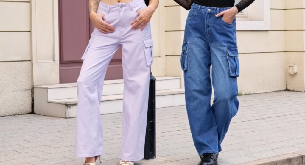 woman wearing purple and blue cargo pants