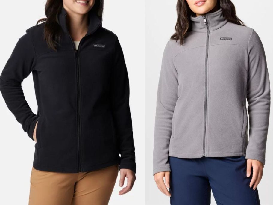 Stock images of two women wearing Columbia Castle dale fleece Jackets