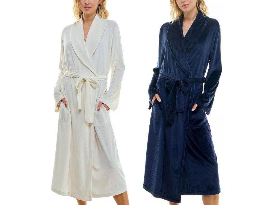 2 Women wearing Croft & Barrow Velour Rib Shawl Collar Robes