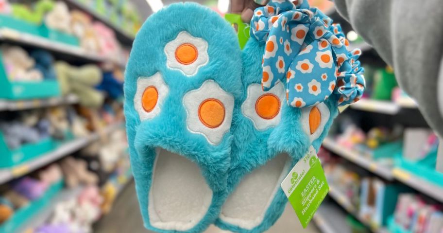 flower plush slippers with matching headband