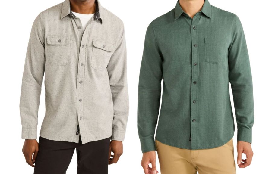 two men wearing button up shirts stock image