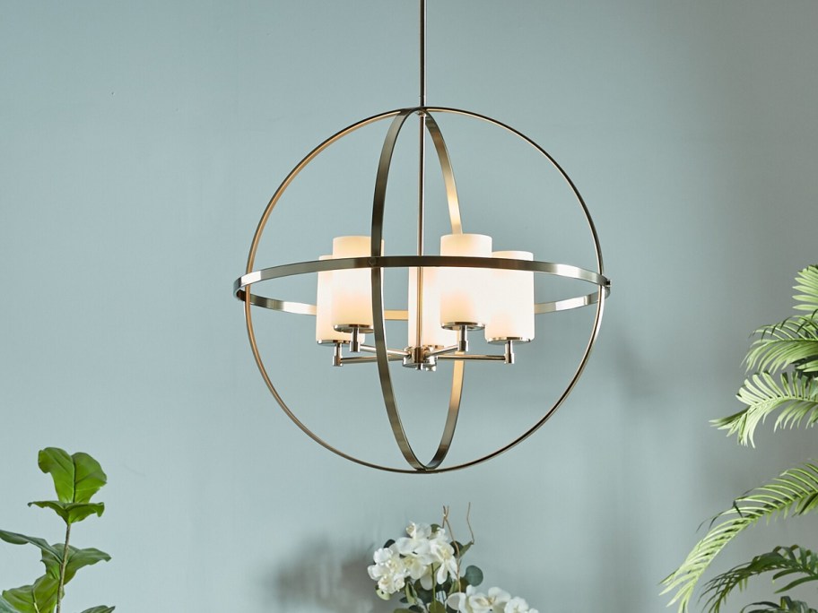 spherical pendant light hanging from ceiling