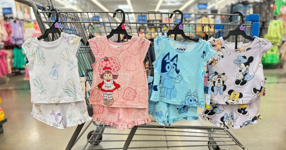 Girl's Character PJ's at Walmart on a cart