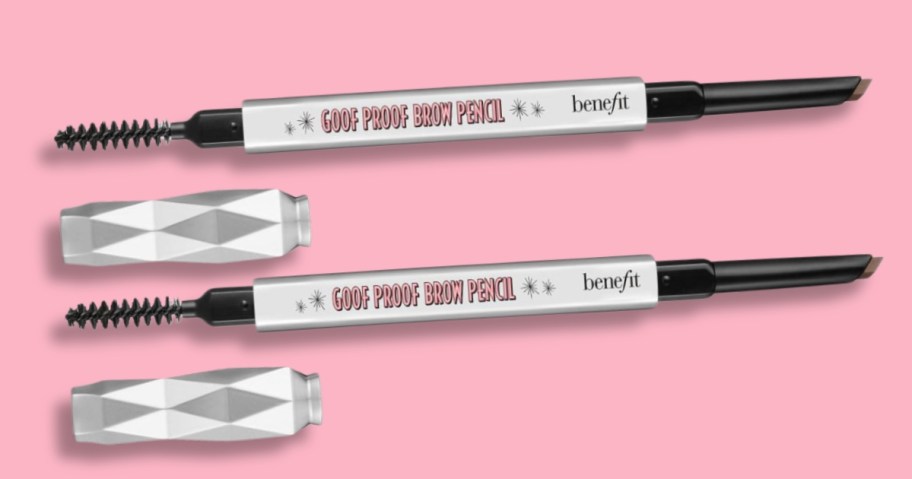 2 Benefit Brow Pencils on a pink background