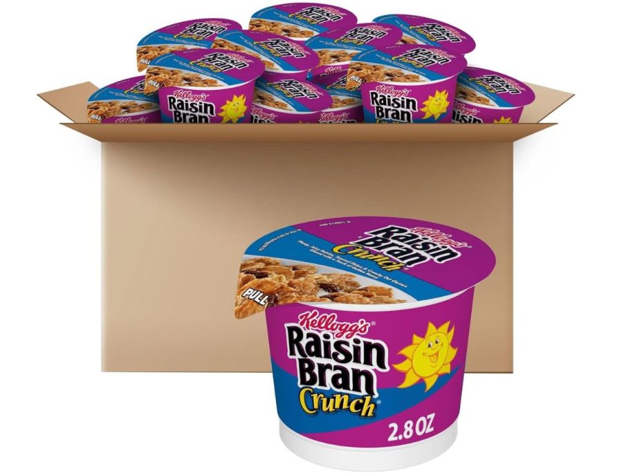 Kellogg's Raisin Bran Crunch Breakfast Cereal Cups 12-Pack stock image