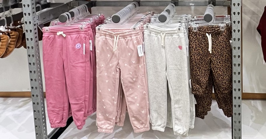 girls joggers on display in store