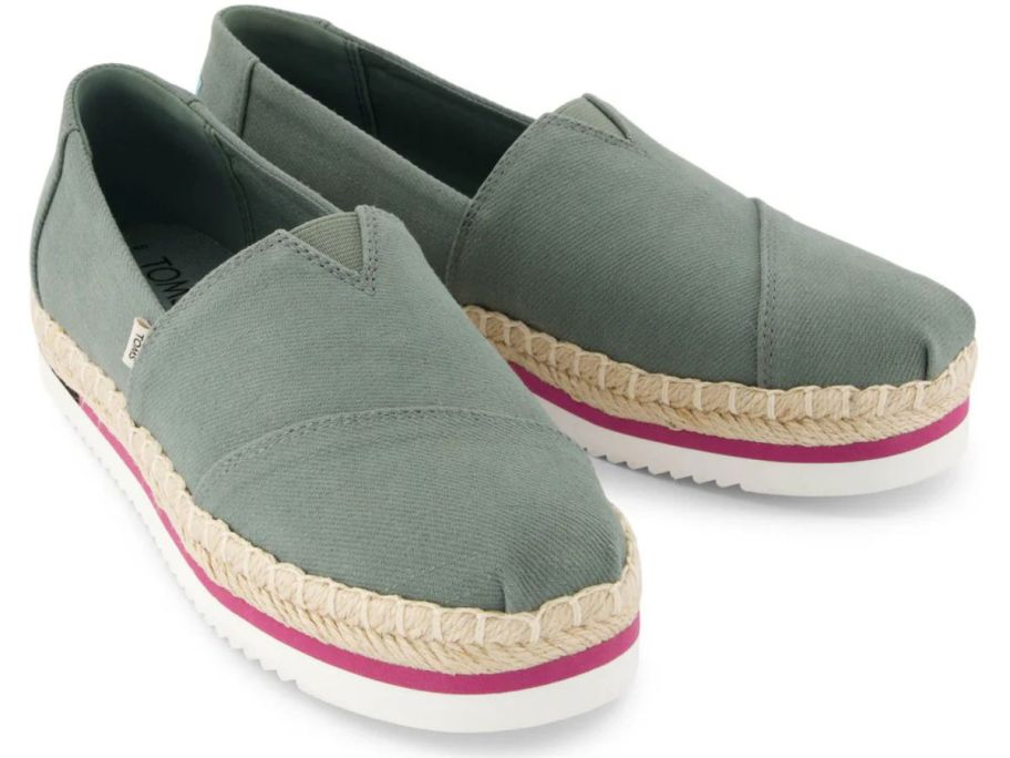 TOMS Alpargata Platform Rope Espadrille Women's Shoes in Bonsai Green