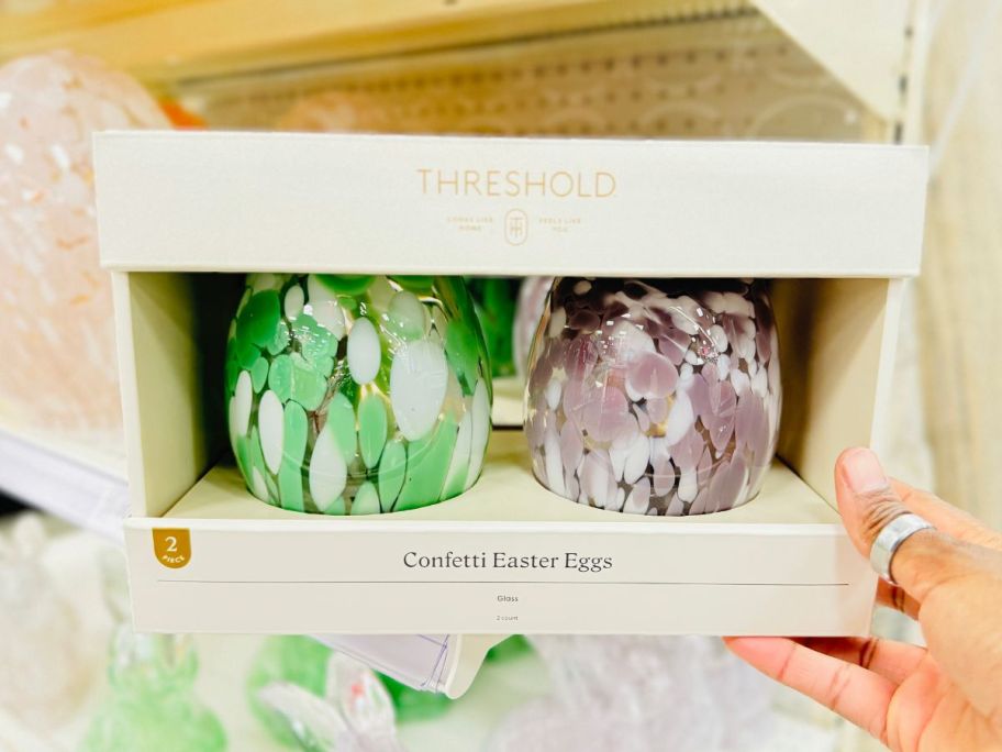 Threshold 2-Pack Confetti Glass Eggs in hand in store