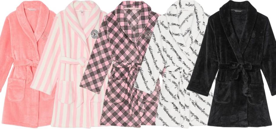 vs cozy robes in 5 colors on a white background