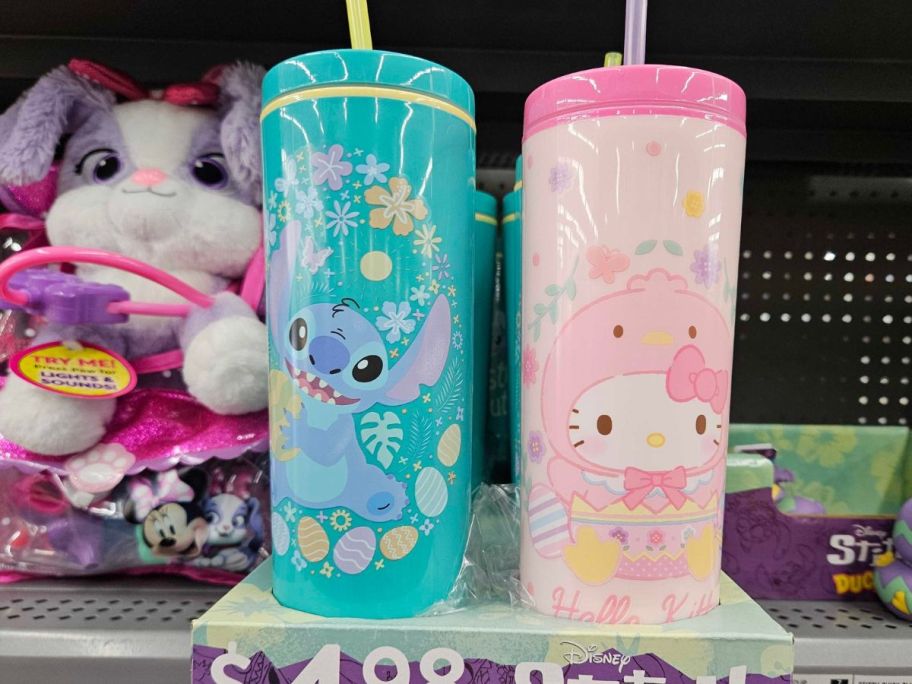 Zak Tumblers Stitch and Hello Kitty on a shelf in the store