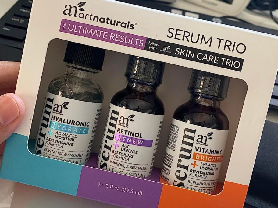 A box with 3 artnaturals serums inside