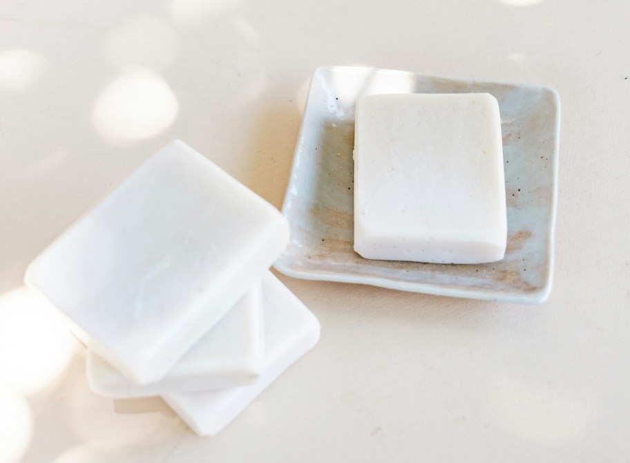 stack of white bars of soap