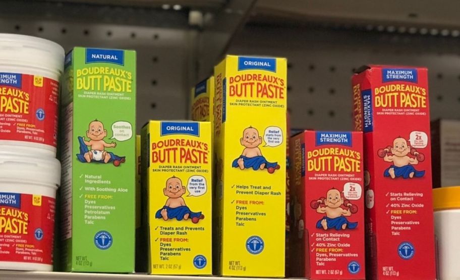 boudreaux's butt paste products on a store shelf