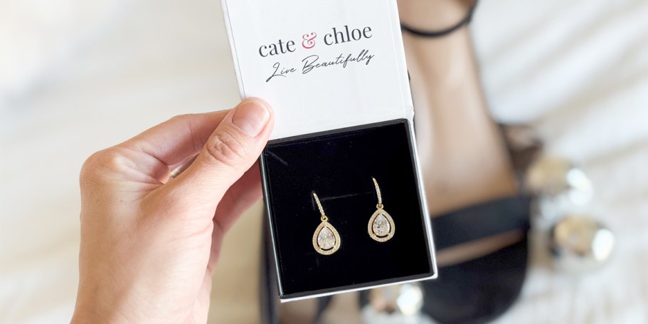 Cate & Chloe 18K Halo Teardrop Earrings Only $18 Shipped | Great Valentine’s Gift Idea!