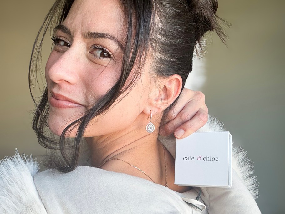 Cate & Chloe 18K Halo Teardrop Earrings in Gift Box Just $18 Shipped (Valentine’s Day Gift Idea!)