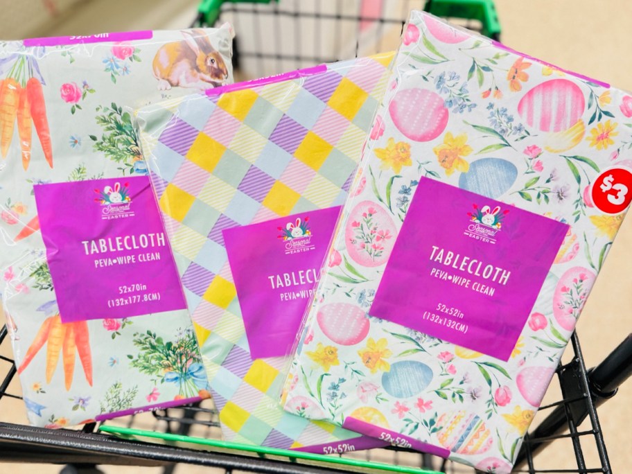 three tablecloths in shopping cart 