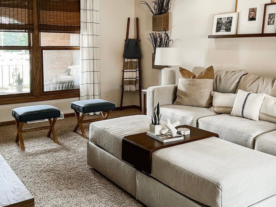 beige sectional in a living room