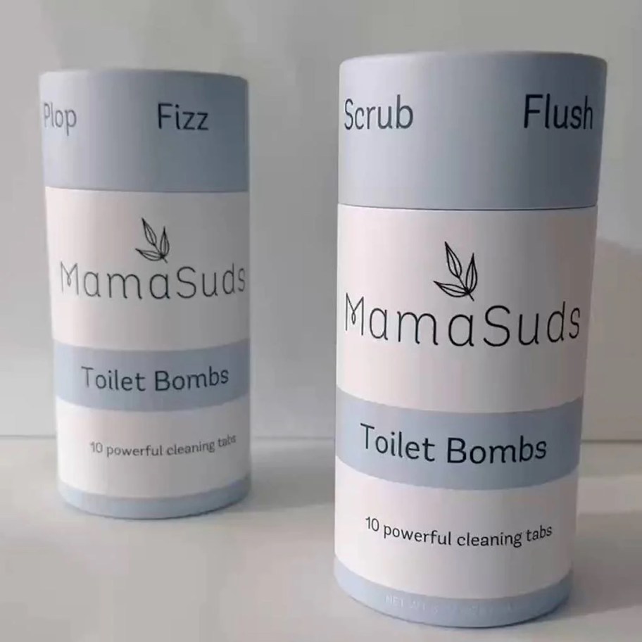 two containers of mama suds toilet bombs