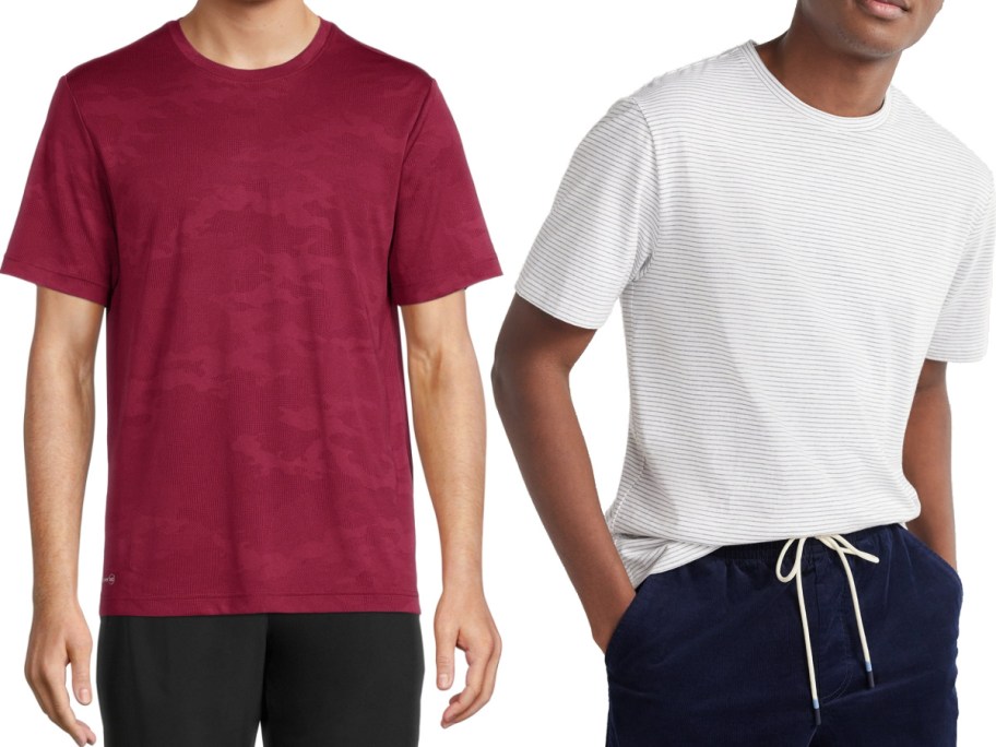 men clearance tshirts in burgundy and striped white