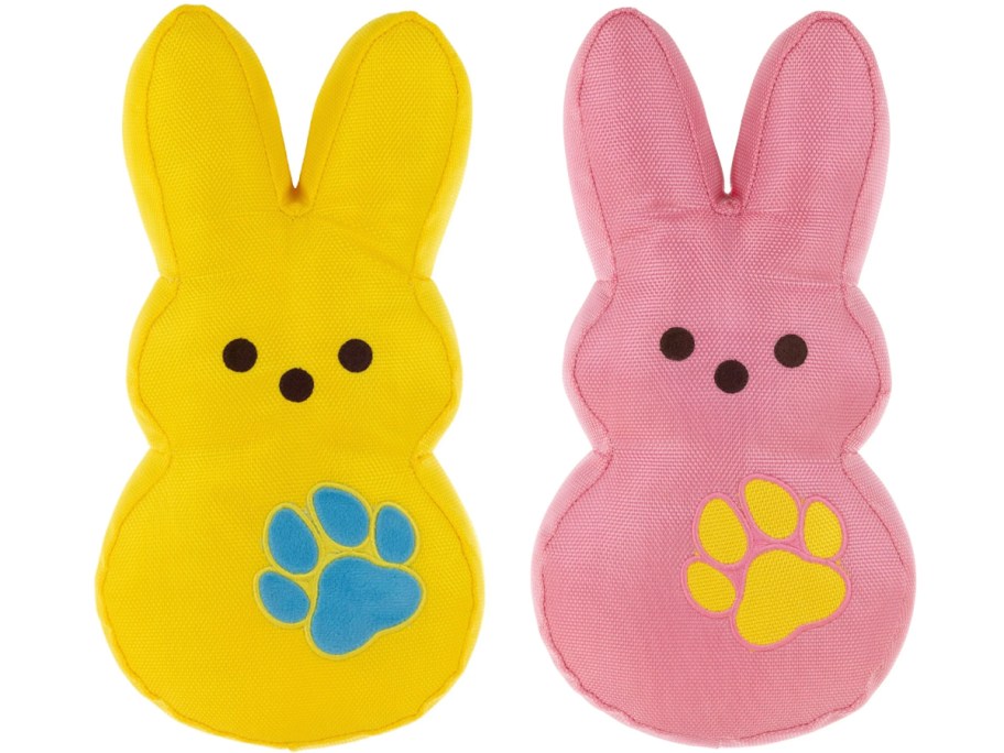 yellow and pink peeps dog toys 