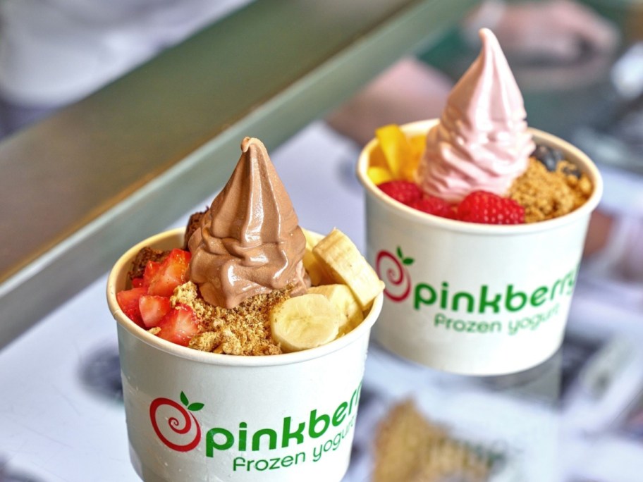 2 frozen yogurt cups from Pinkberry