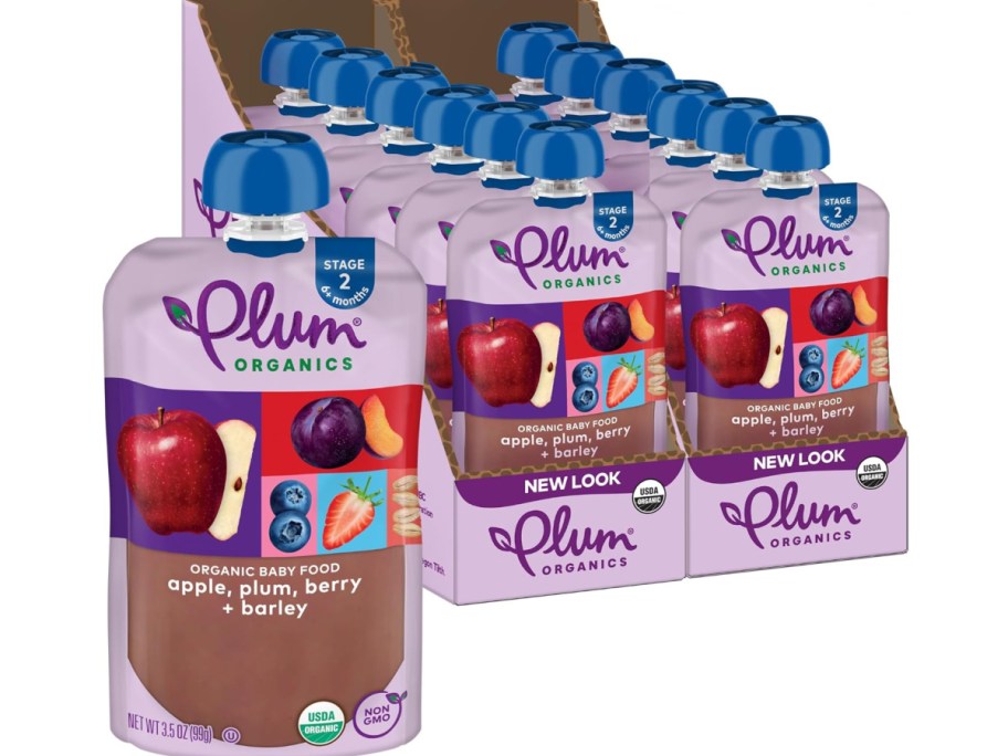 stock image of plum pouches inside of their box