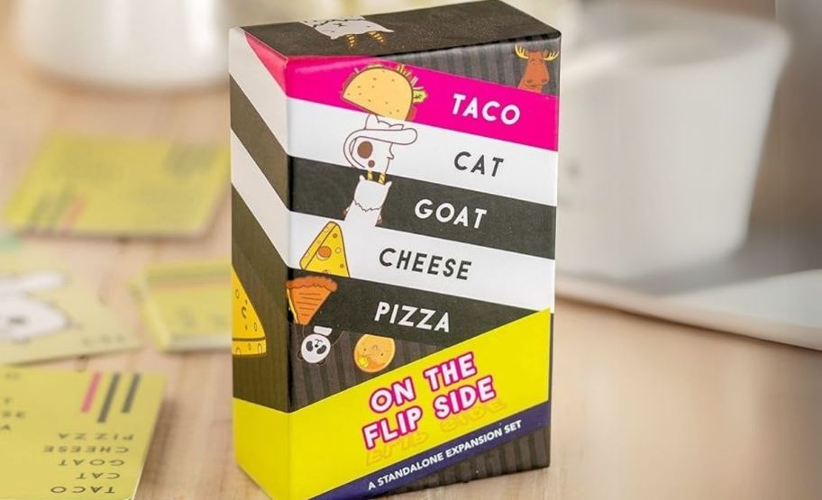 game box of taco cat goat cheese pizza on table top