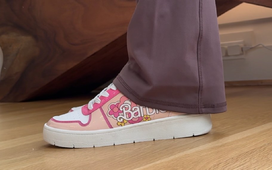 pink barbie court sneakers with flowers