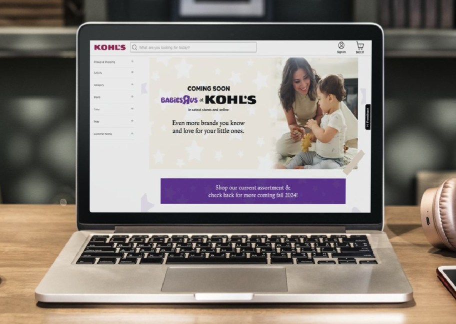 The Kohls Website showing that Babies R Us is onlineing to a store near you