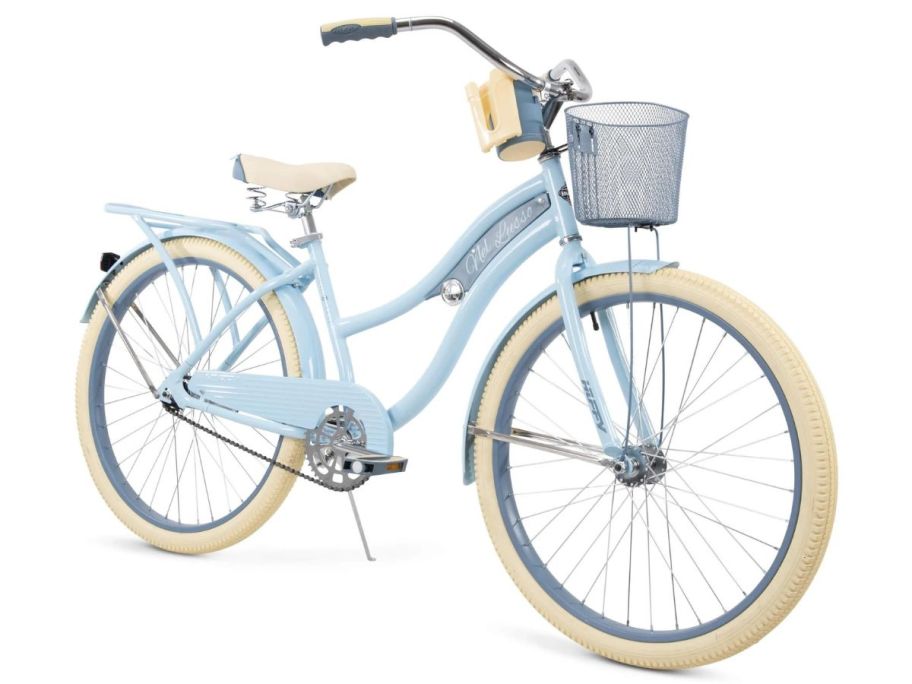 A light blue Huffy 26" Nel Lusso Classic Cruiser Bike