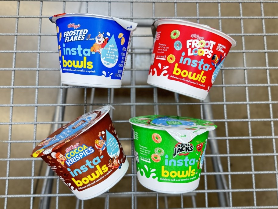 4 cups of kellogg's insta-bowls in walmart shopping cart