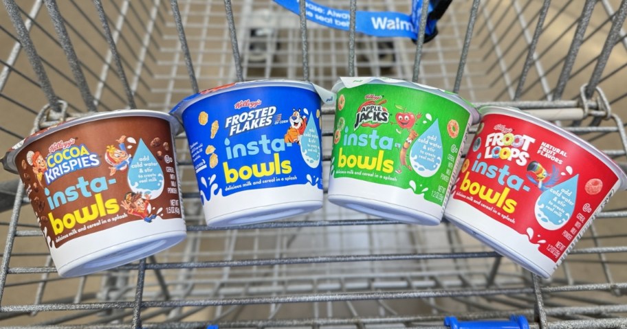 4 cups of kellogg's insta-bowls in walmart shopping cart