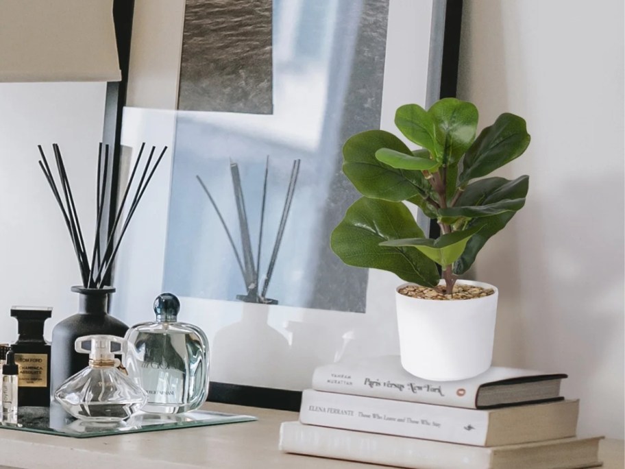 Mainstays 12" x 4" Faux Fiddle Leaf Plant in White Pot