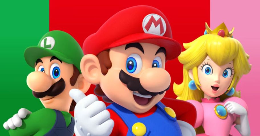 an animated image of mario luigi and princess peach