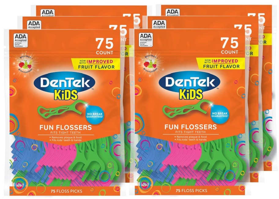 Stock image of DenTek Kids Fun Flossers 6 Pack 75 Count