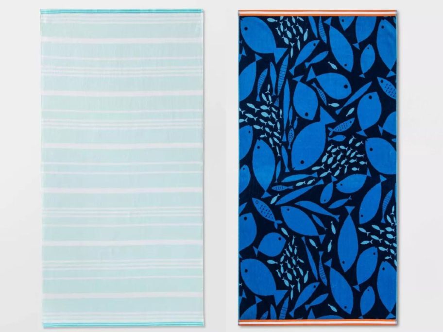 2 SunSquad Beach Towels in blues