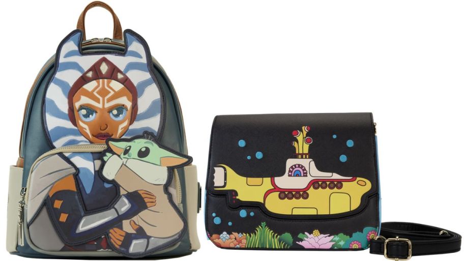 Ahsoka mini backpack and beatles yellow submarine crossbody bag