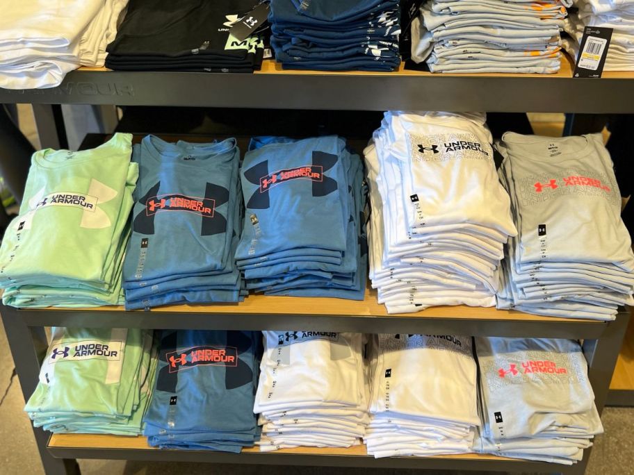 Under armour women's tees on display at the store