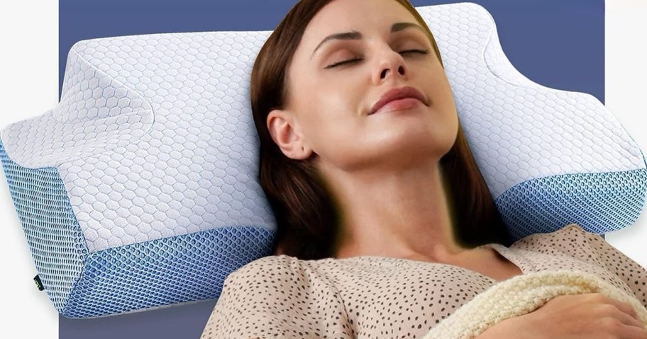 Woman using a Z-hom Memory Foam Pillow