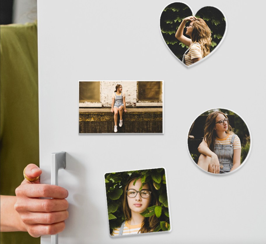 heart circle square photo magnets on fridge door