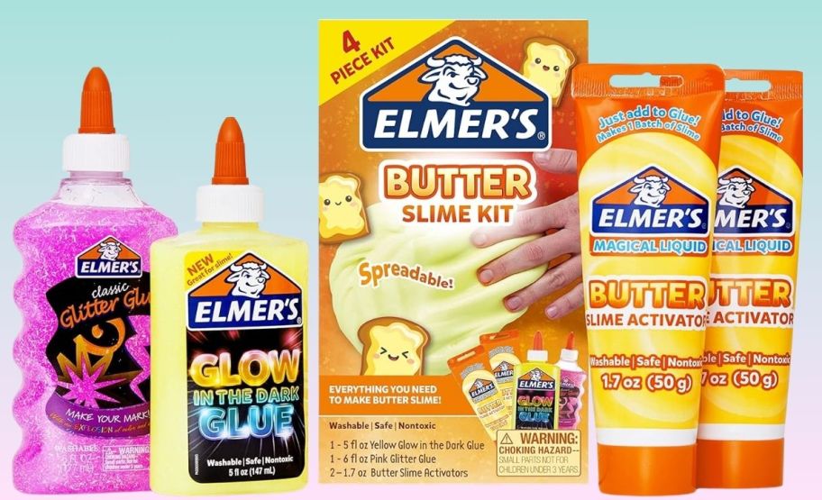 elmers butter slime kit contents stock images on a gradient background